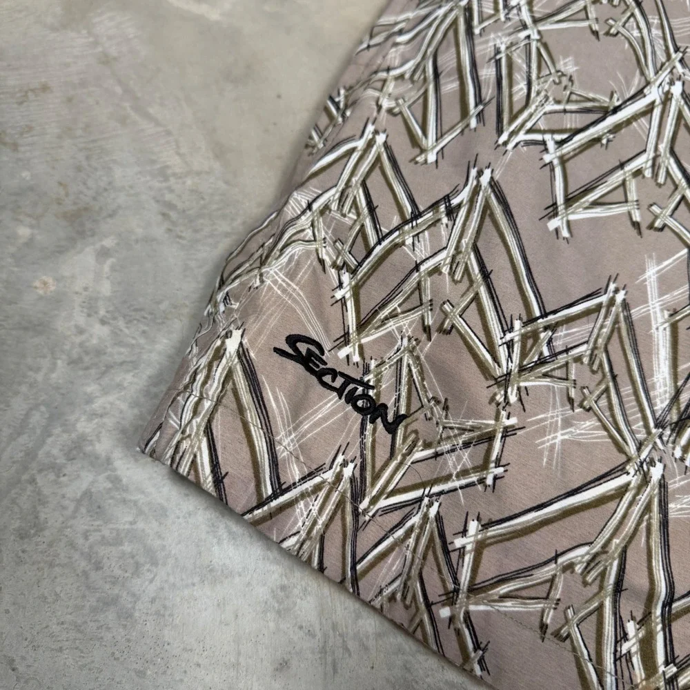 baggy Section Division snow Pants Mens Abstract Print Tan Brown Geometric Size M